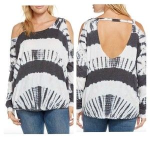 Chaser Tie Dye Cold Shoulder Deconstructed Cut Out Open Back Shirt